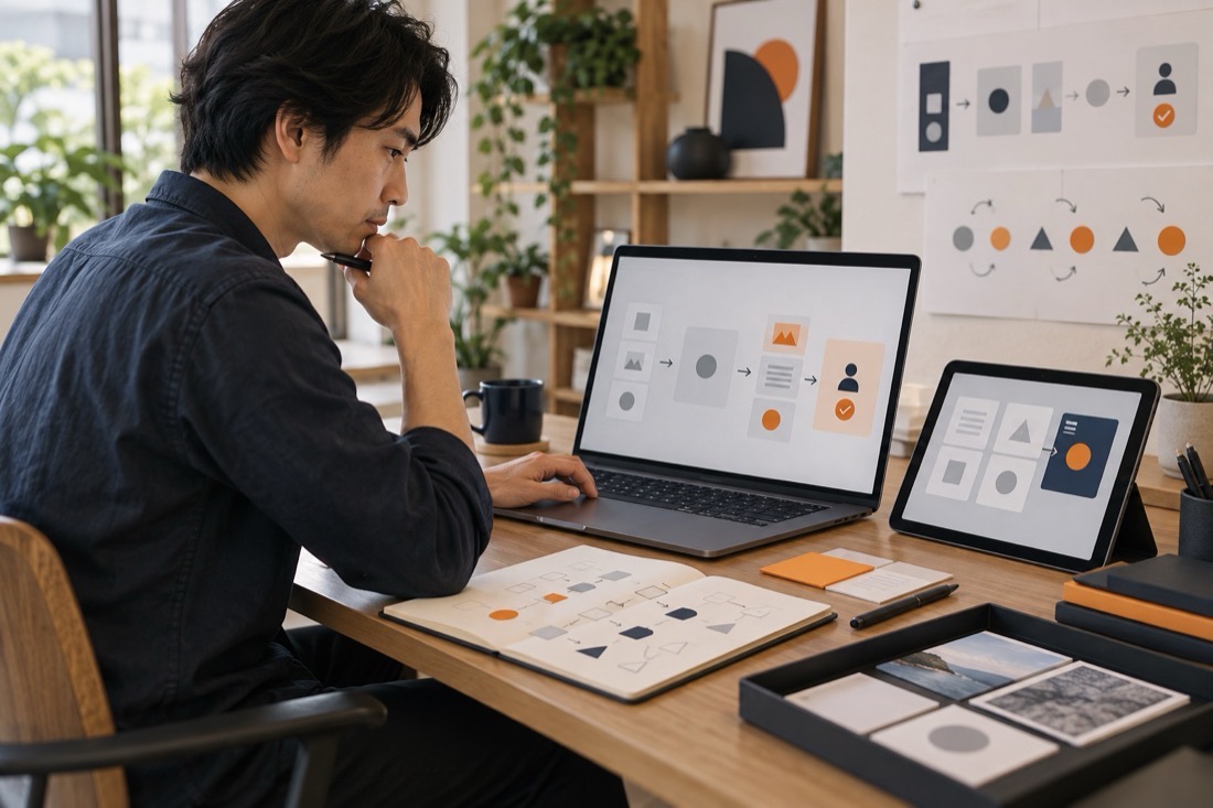AIワークフロー相談の「つくる」の場面の制作イメージ