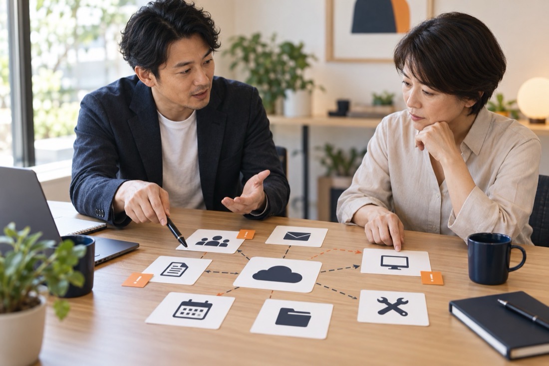 Google Workspace導入の「話す」の場面の制作イメージ