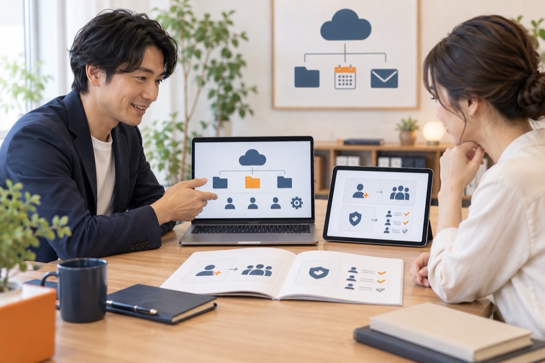 Google Workspace導入の「渡す」の場面の制作イメージ
