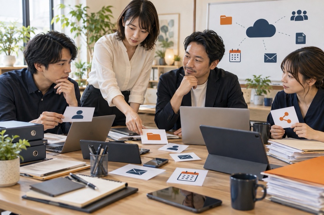 Google Workspace導入を相談する場面の制作イメージ