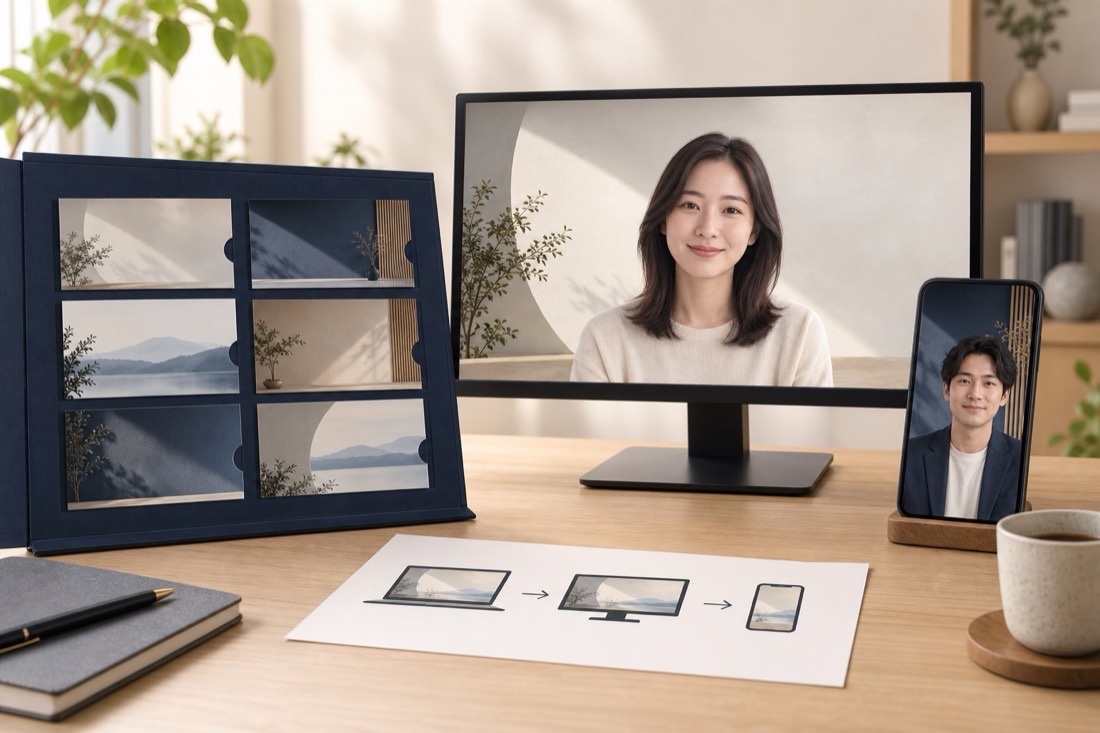 Zoom背景の「渡す」の場面の制作イメージ